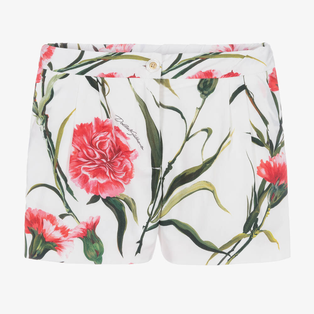 Dolce & Gabbana - Girls White Carnation Print Shorts | Childrensalon