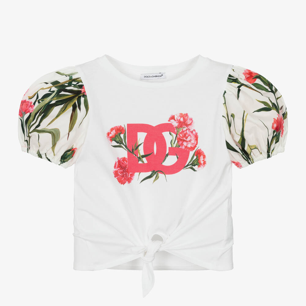 Dolce & Gabbana - Girls White Carnation Print Top | Childrensalon