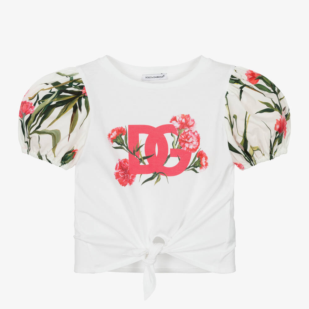 Dolce & Gabbana - Weißes Oberteil mit Nelken-Print | Childrensalon