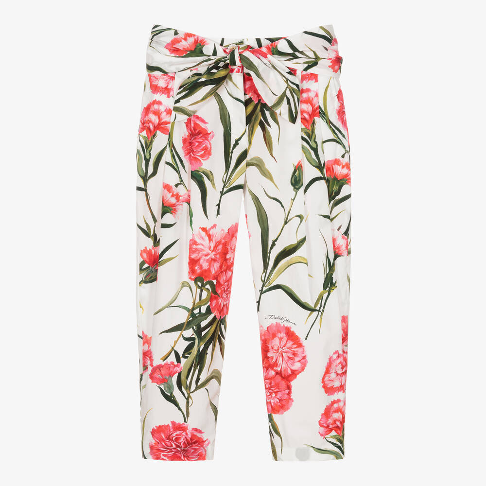 Dolce & Gabbana - Girls White Carnation Print Trousers | Childrensalon