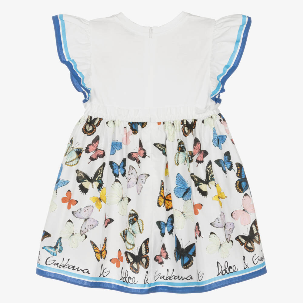 Dolce & Gabbana-Girls White Cotton Butterfly Dress | Childrensalon Outlet