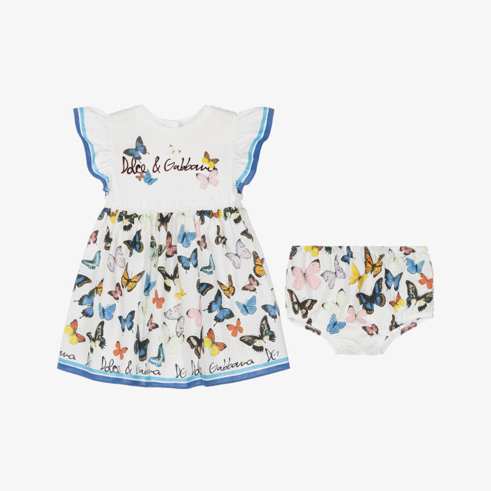 Dolce & Gabbana-Girls White Cotton Butterfly Dress | Childrensalon Outlet