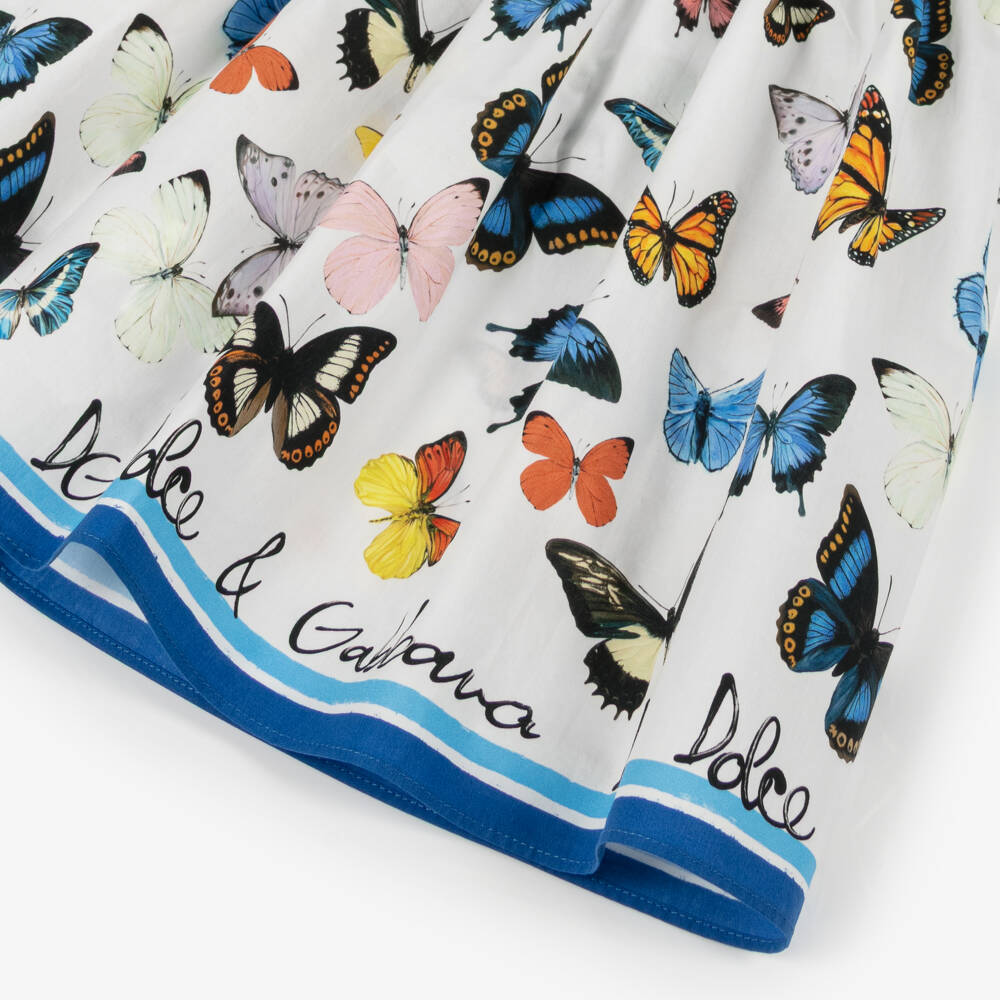 Dolce & Gabbana-Girls White Cotton Butterfly Dress | Childrensalon Outlet