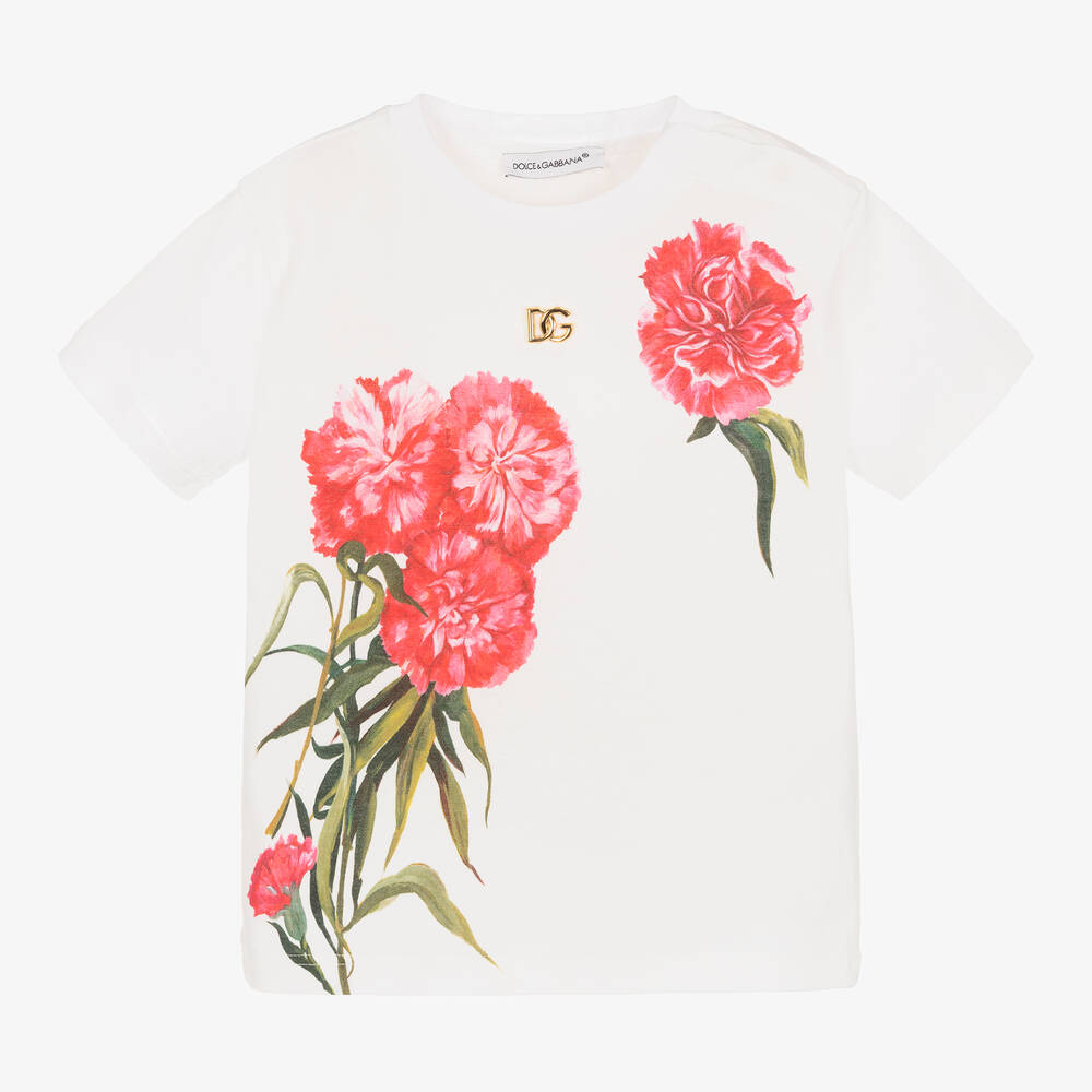 Dolce & Gabbana - Weißes Nelken-T-Shirt aus Baumwolle | Childrensalon