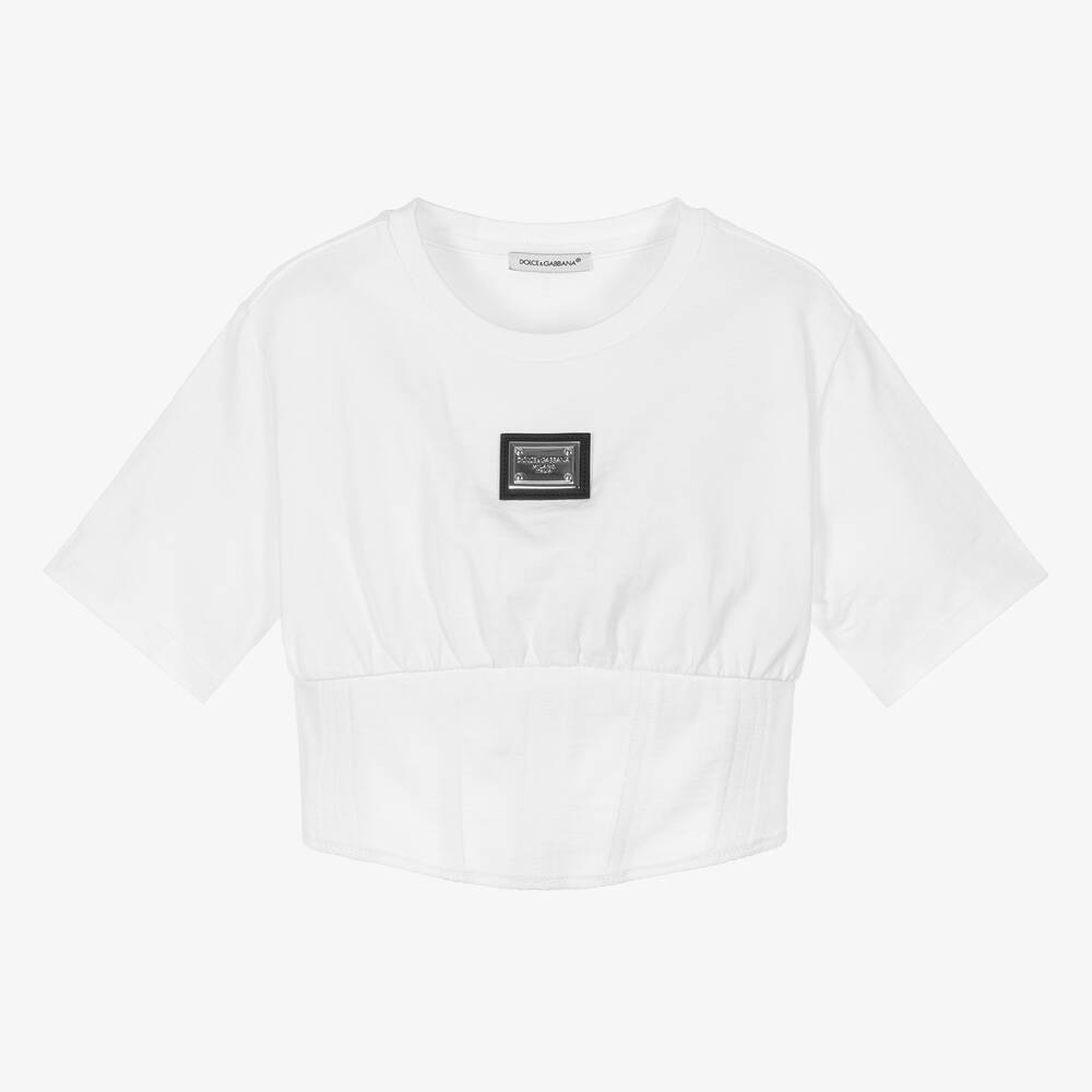 Dolce & Gabbana-Girls White Cotton Corset T-Shirt | Childrensalon Outlet