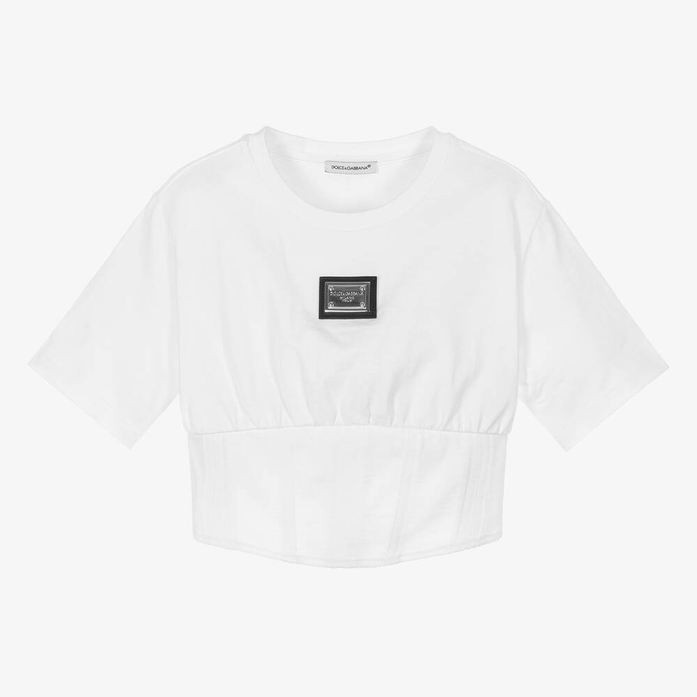 Dolce & Gabbana - Weißes Baumwoll-T-Shirt mit Korsett | Childrensalon