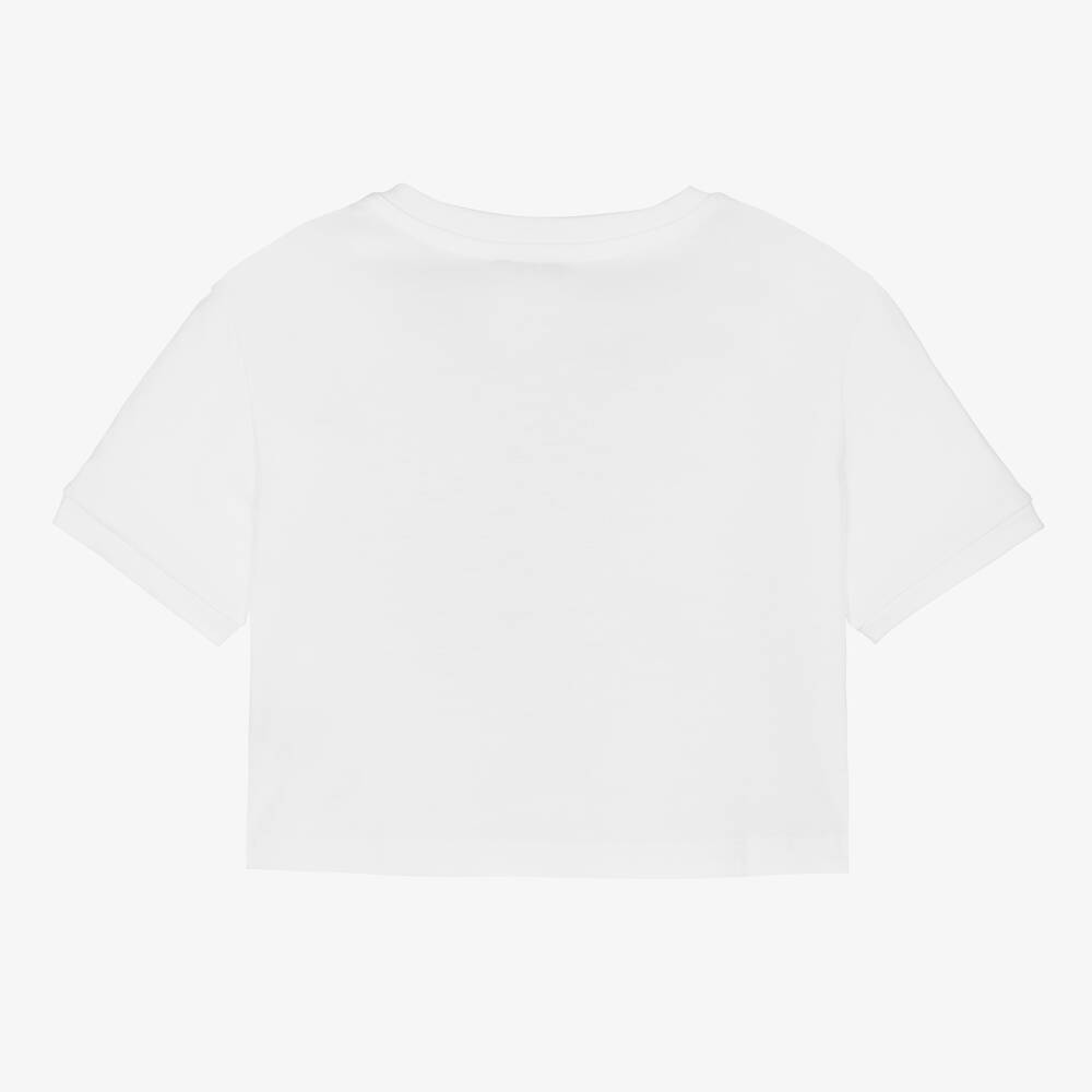 Tシャツ・カットソー DOLCE & GABBANA Rhinestone logo T-shirt White Dolce & Gabbana - Girls White Rhinestone DG Logo T-Shirt