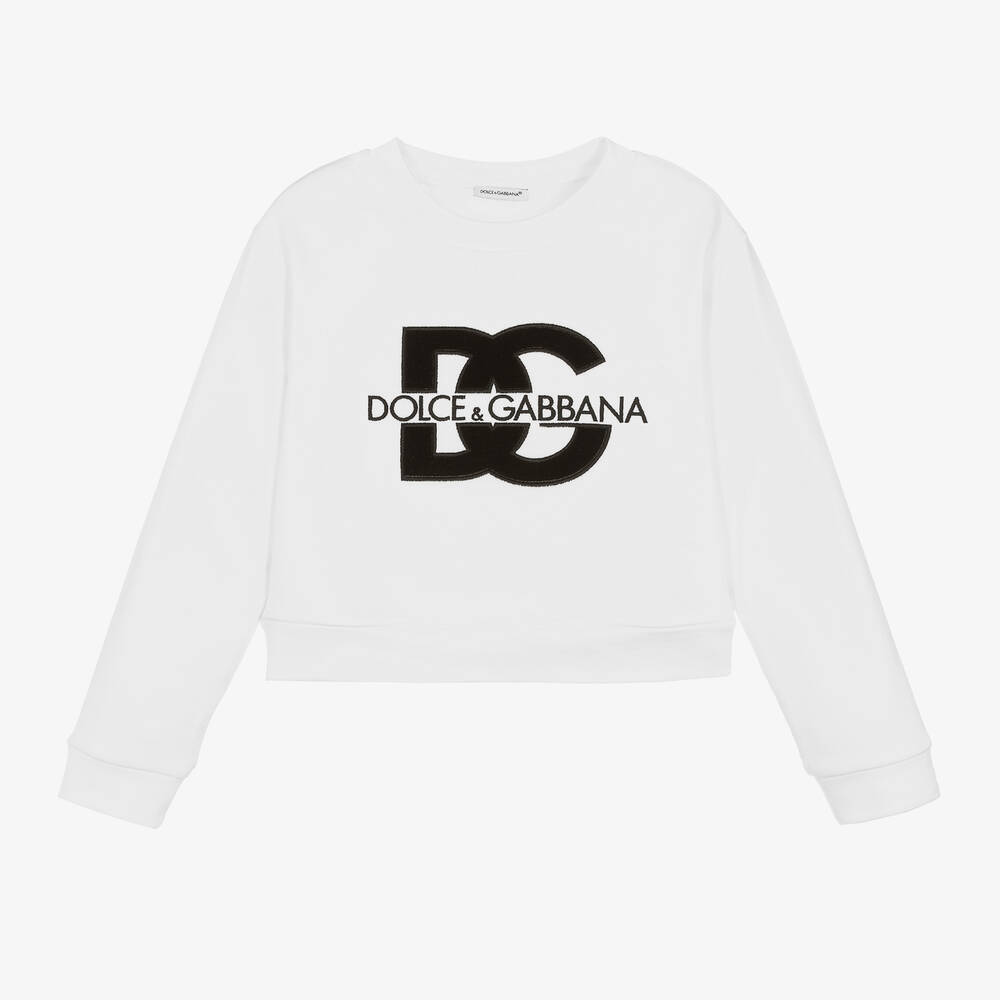 Dolce & Gabbana-Белый хлопковый свитшот DG для девочек | Childrensalon Outlet
