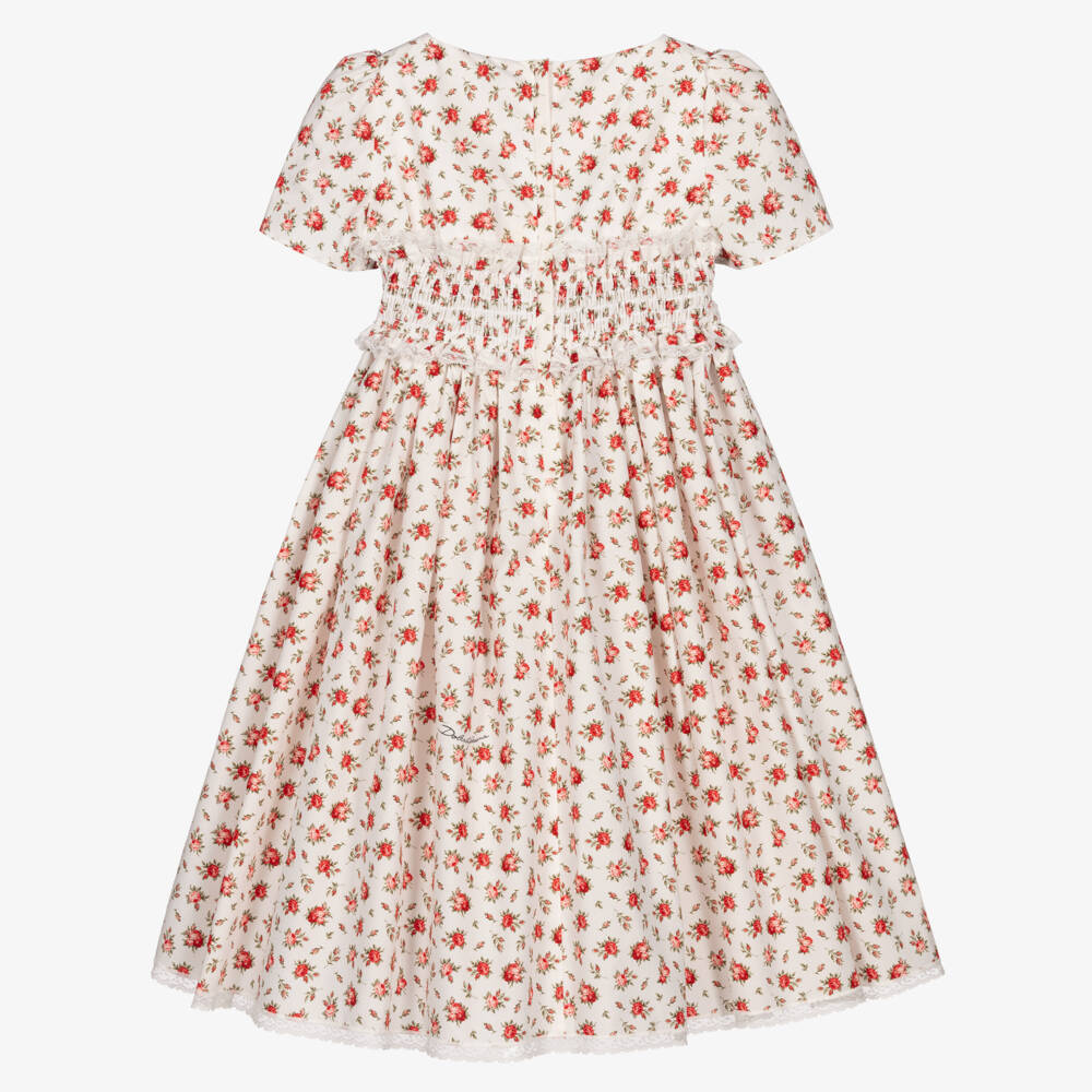 Dolce & Gabbana-Girls White Cotton Dress with Red Rose Print | Childrensalon Outlet