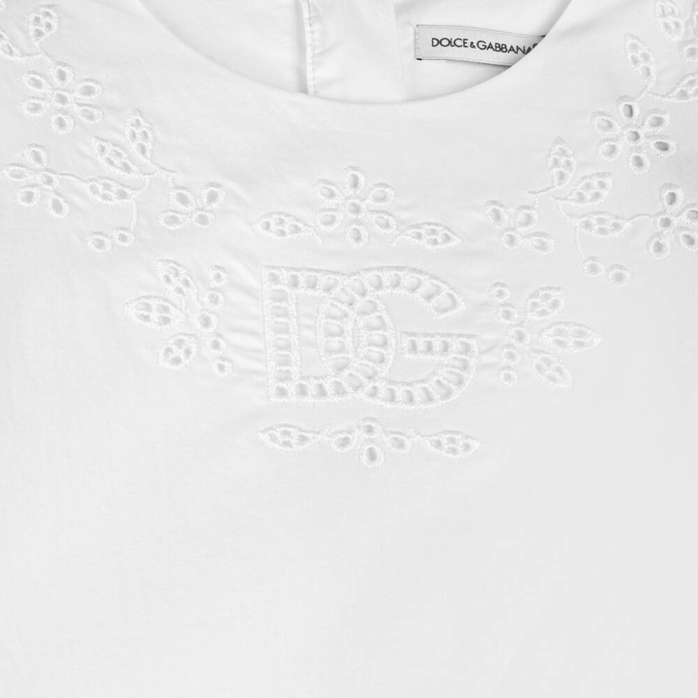 Dolce & Gabbana-فستان برودري انجليز قطن لون أبيض | Childrensalon Outlet