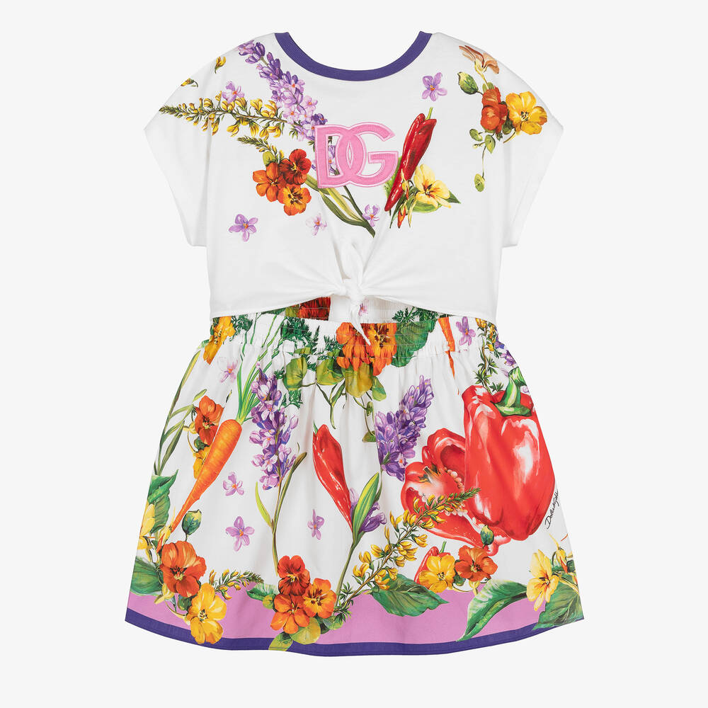 Dolce & Gabbana - Girls White Cotton Farmer Print Dress | Childrensalon