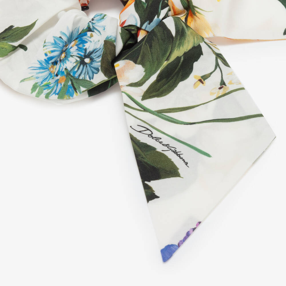 Dolce & Gabbana-Girls White Cotton Floral Hair Scrunchie | Childrensalon Outlet