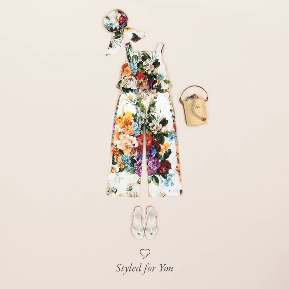 Dolce & Gabbana-Girls White Cotton Floral Hair Scrunchie | Childrensalon Outlet