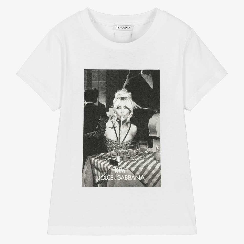 Dolce & Gabbana - Белая хлопковая футболка с Ким Кардашьян | Childrensalon