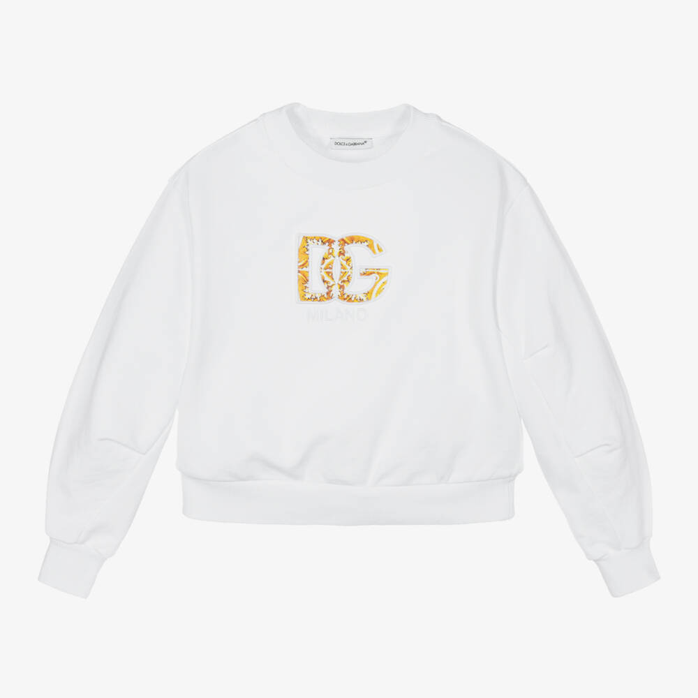 Dolce & Gabbana-Girls White Cotton Logo Sweatshirt | Childrensalon Outlet