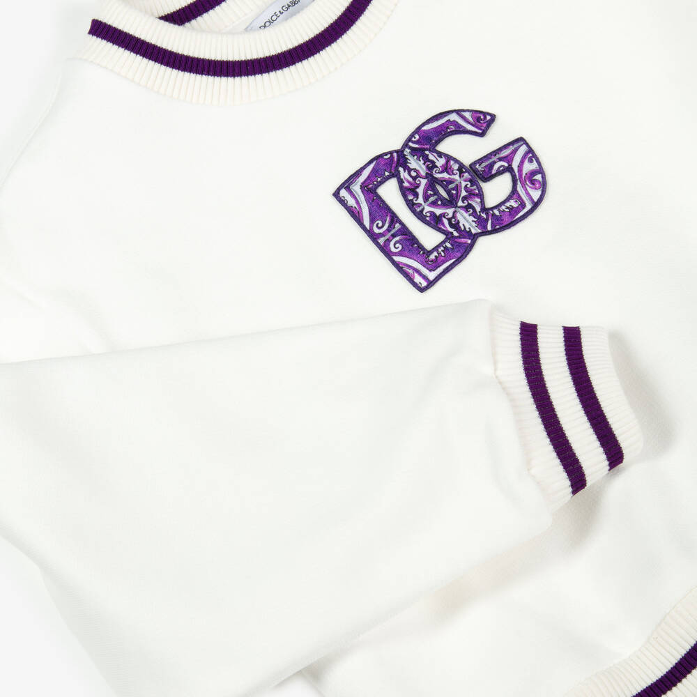 Dolce & Gabbana-Girls White Cotton Majolica Print Logo Sweatshirt | Childrensalon Outlet