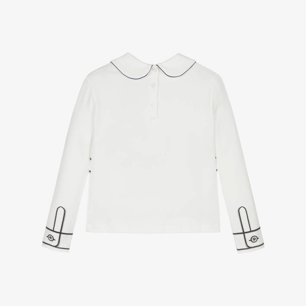 Dolce & Gabbana-Girls White Cotton Pinafore Print Long-Sleeved Top | Childrensalon Outlet