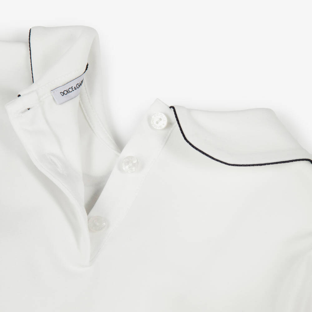 Dolce & Gabbana-Girls White Cotton Pinafore Print Long-Sleeved Top | Childrensalon Outlet