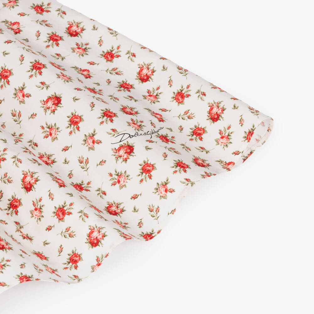 Dolce & Gabbana-Girls White Cotton Poplin Dress with Red Rose Print | Childrensalon Outlet