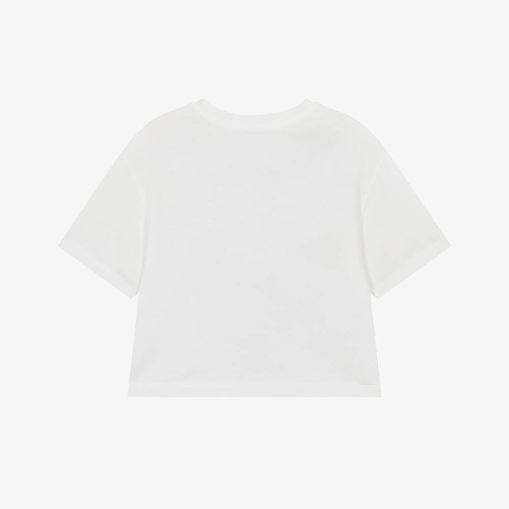 Dolce & Gabbana-Girls White Cotton Rhinestone DG Logo T-Shirt | Childrensalon Outlet