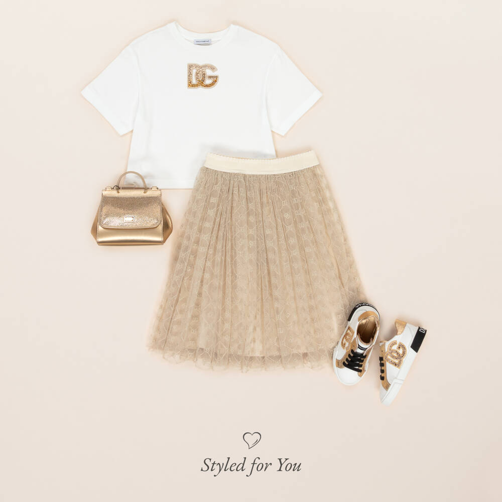 Dolce & Gabbana-Girls White Cotton Rhinestone DG Logo T-Shirt | Childrensalon Outlet