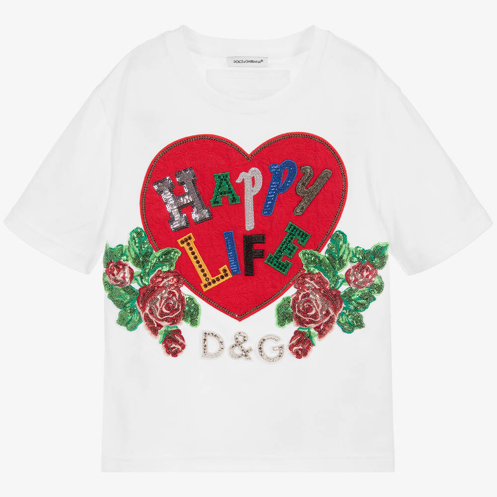 Dolce & Gabbana - Girls White Cotton T-Shirt  | Childrensalon