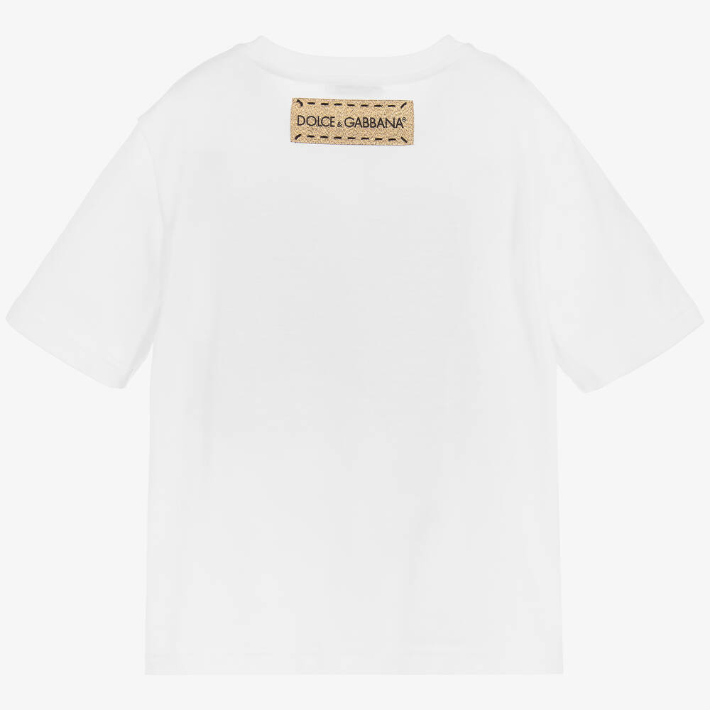 Dolce & Gabbana-Girls White Cotton T-Shirt  | Childrensalon Outlet