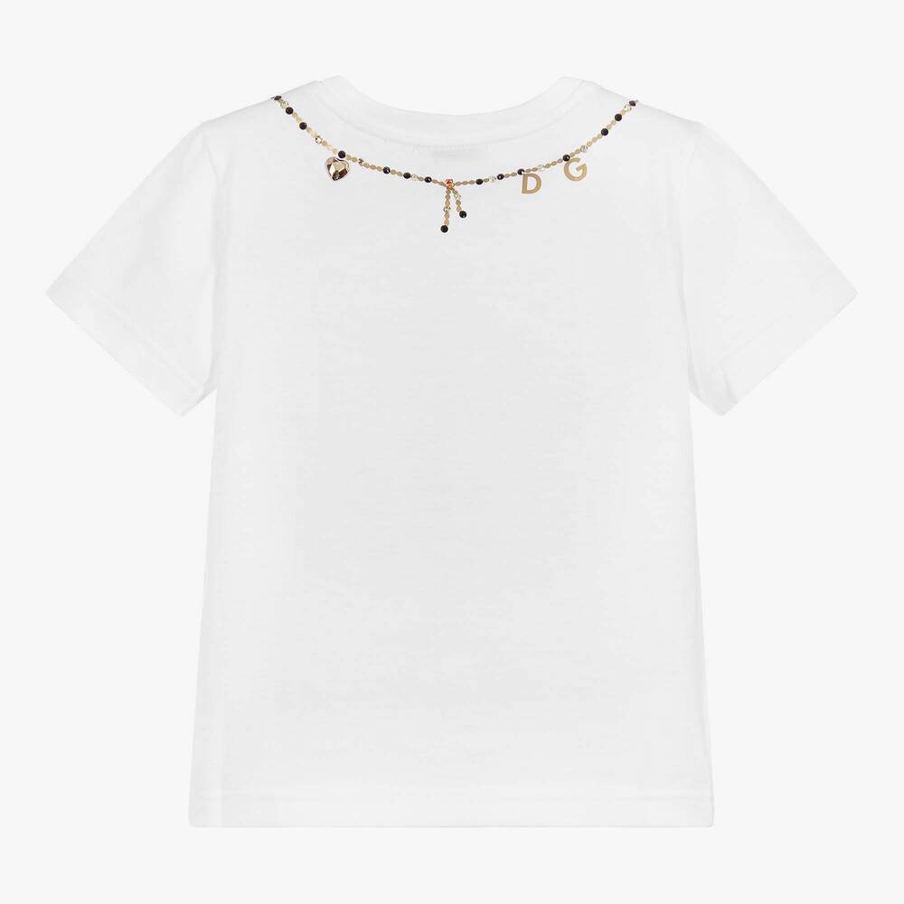 Dolce & Gabbana - Girls White Cotton T-Shirt | Childrensalon