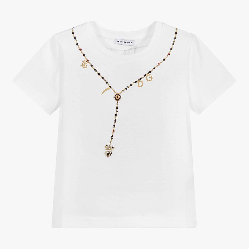 Dolce & Gabbana-Girls White Cotton T-Shirt | Childrensalon Outlet