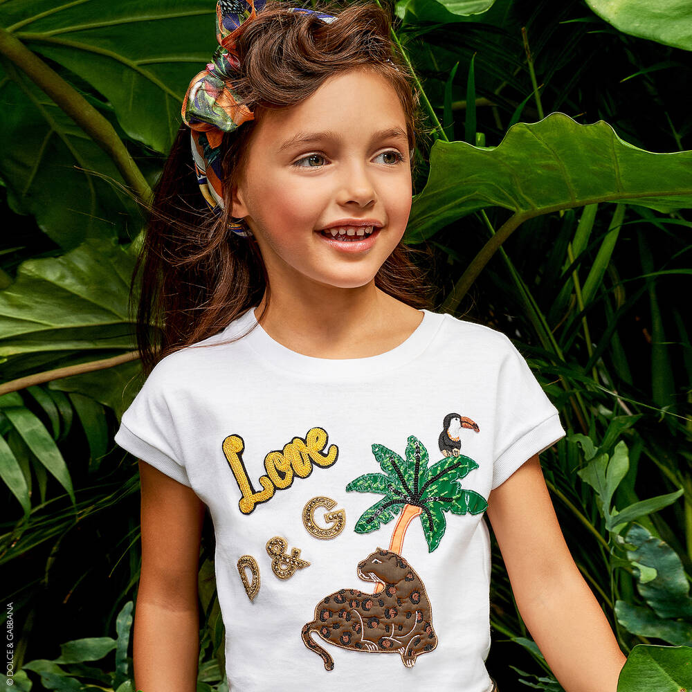 Dolce & Gabbana-تيشيرت قطن لون أبيض للبنات | Childrensalon Outlet