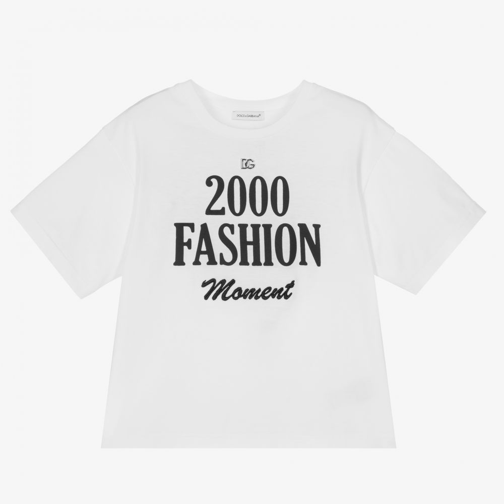 Dolce & Gabbana - Girls White Cotton T-Shirt | Childrensalon