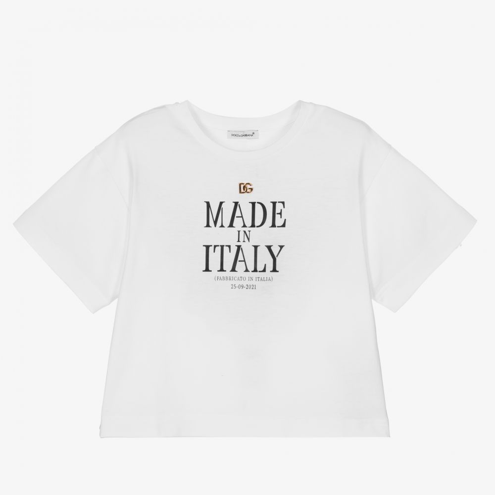 Dolce & Gabbana-Girls White Cotton T-Shirt  | Childrensalon Outlet