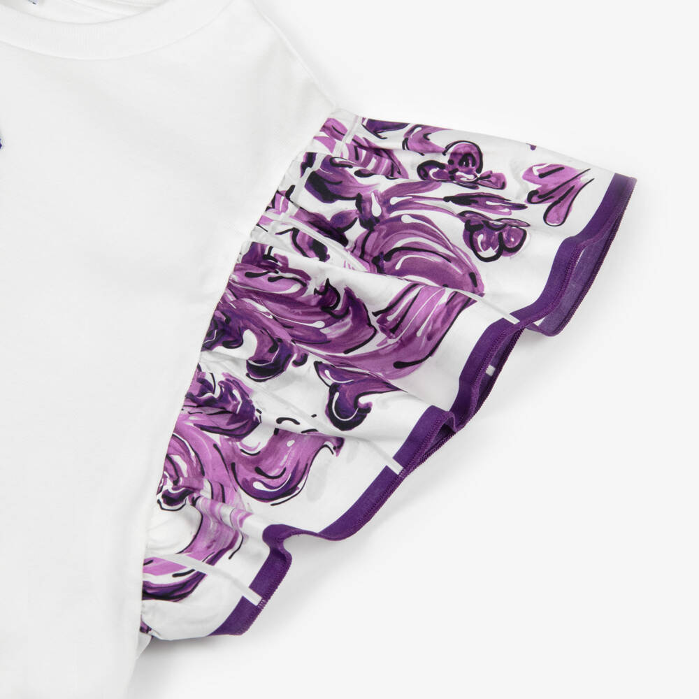 Dolce & Gabbana-Girls White Cotton T-Shirt with Butterfly Sleeves | Childrensalon Outlet