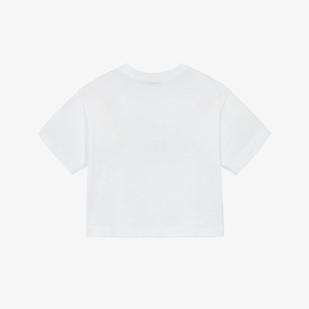 Dolce & Gabbana-Girls White Cotton T-Shirt with Colourful Floral Print | Childrensalon Outlet