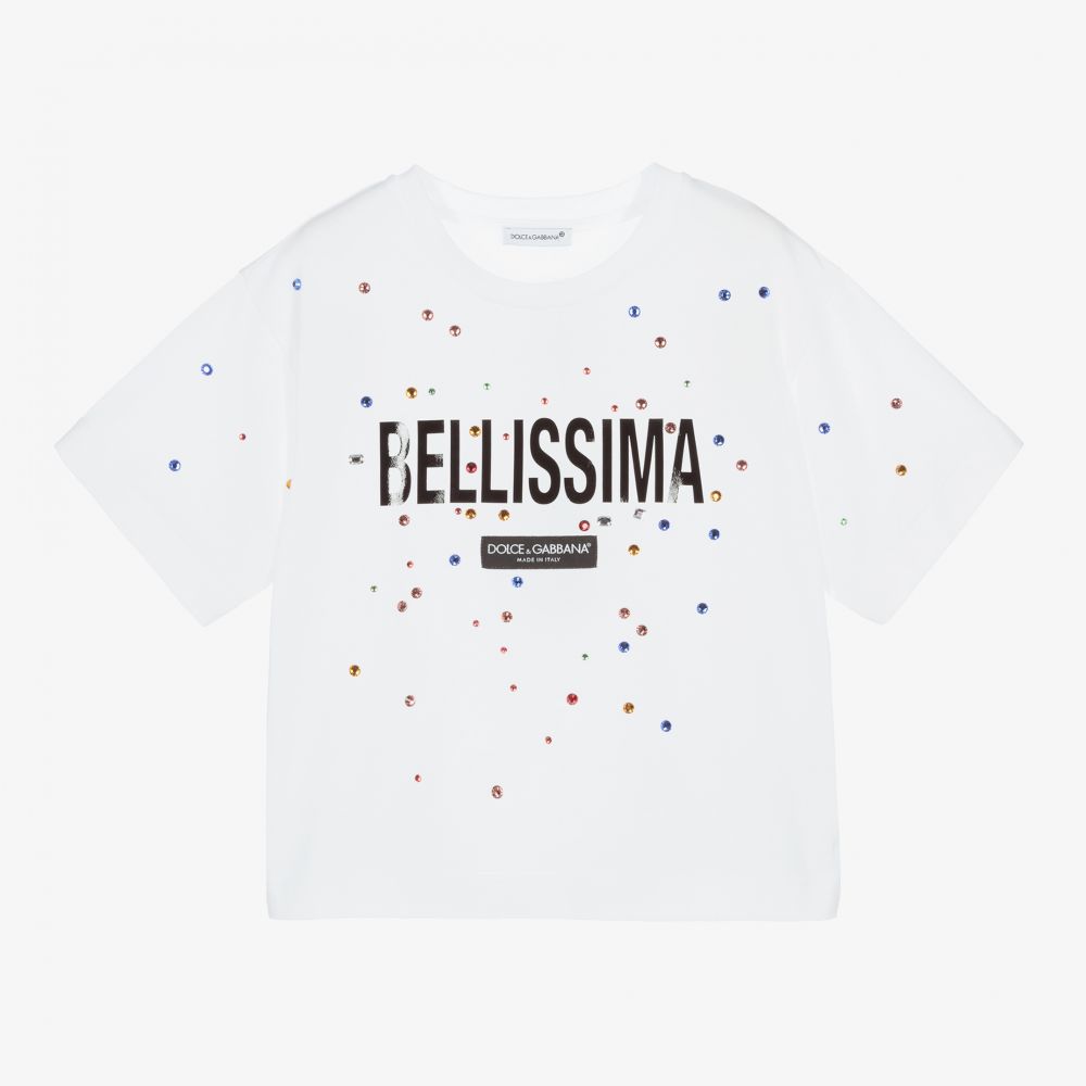 Dolce & Gabbana - Белая футболка со стразами для девочек | Childrensalon