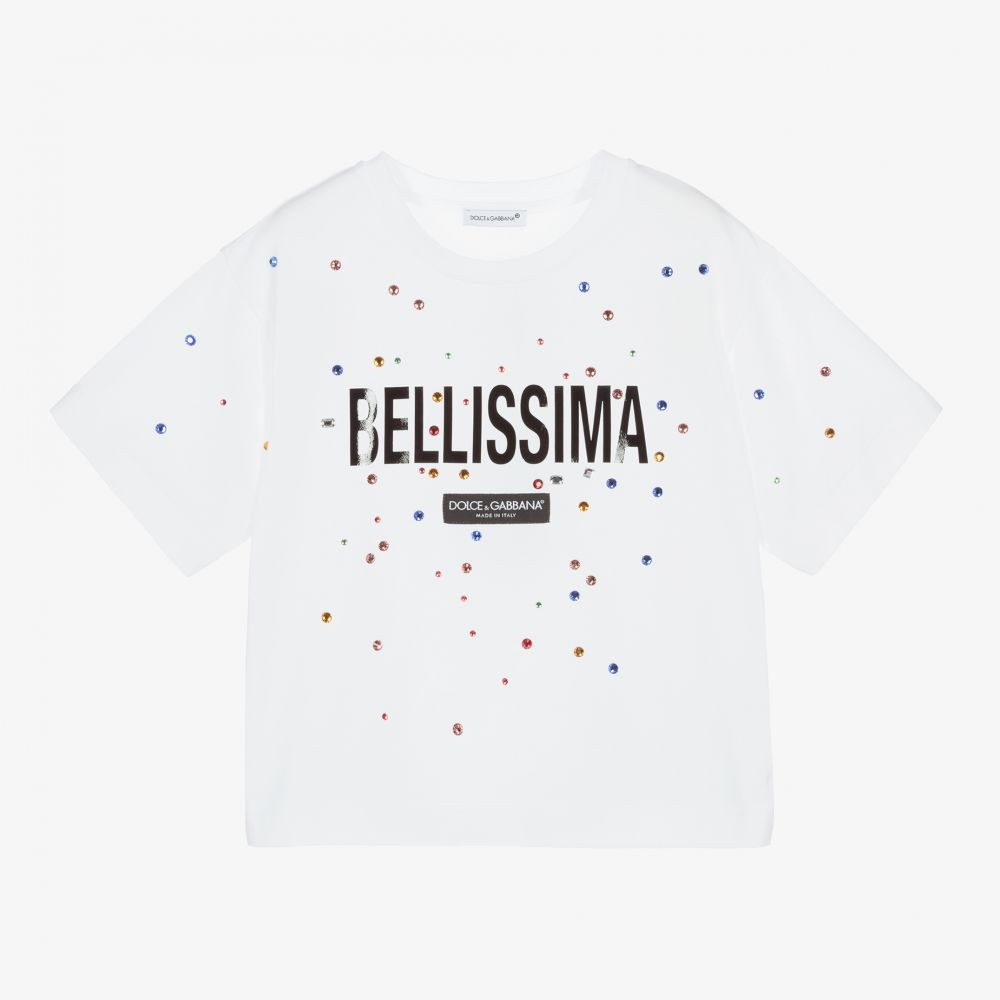 Dolce & Gabbana-Girls White Crystals T-Shirt | Childrensalon Outlet