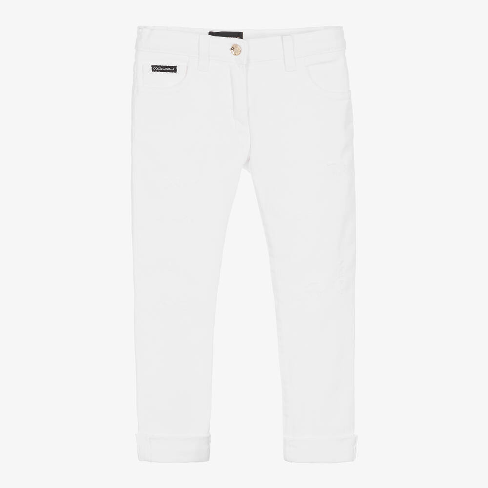 Dolce & Gabbana - Girls White Distressed Denim Jeans | Childrensalon