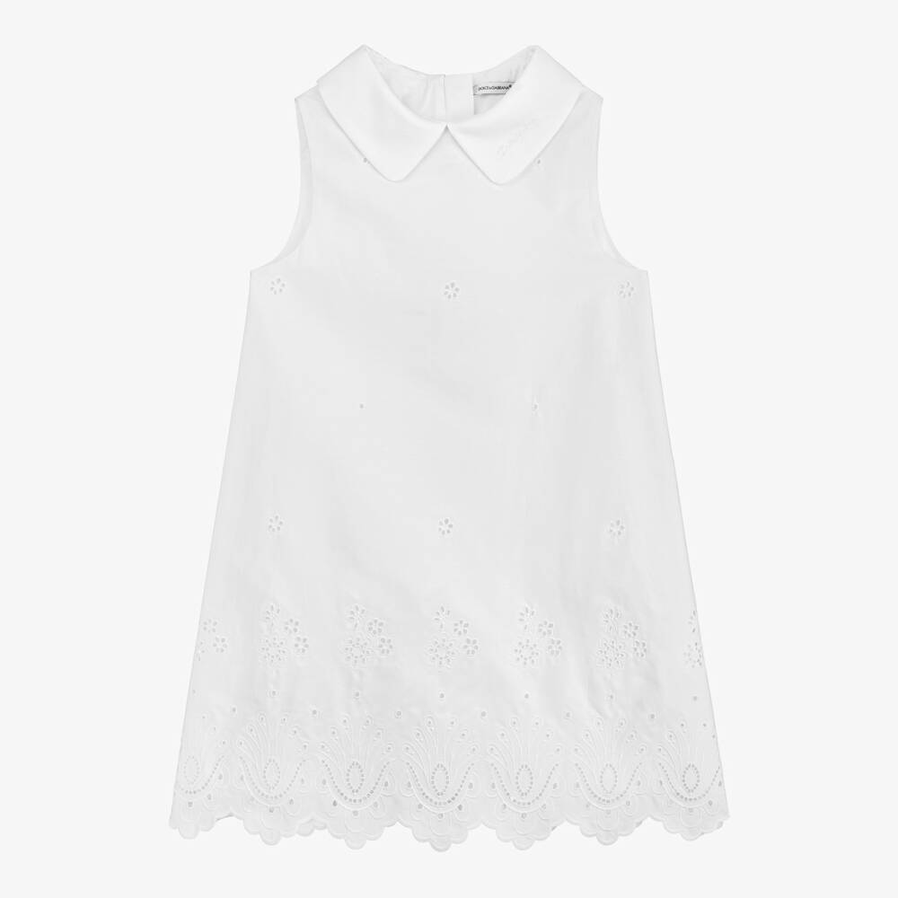 Dolce & Gabbana-Girls White Embroidered Cotton Dress | Childrensalon Outlet
