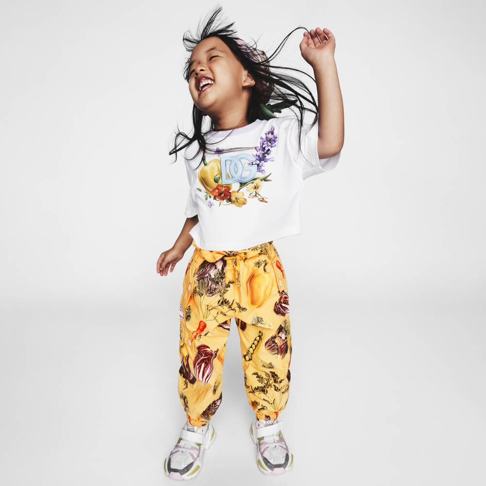 Dolce & Gabbana-Girls White Farmer Print DG T-Shirt | Childrensalon Outlet