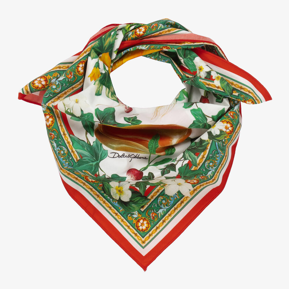 Dolce & Gabbana - Girls White Farmer Print Scarf (51cm) | Childrensalon