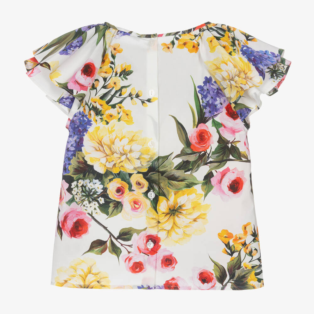 Dolce & Gabbana-Кремовая хлопковая блузка с цветами для девочек | Childrensalon Outlet