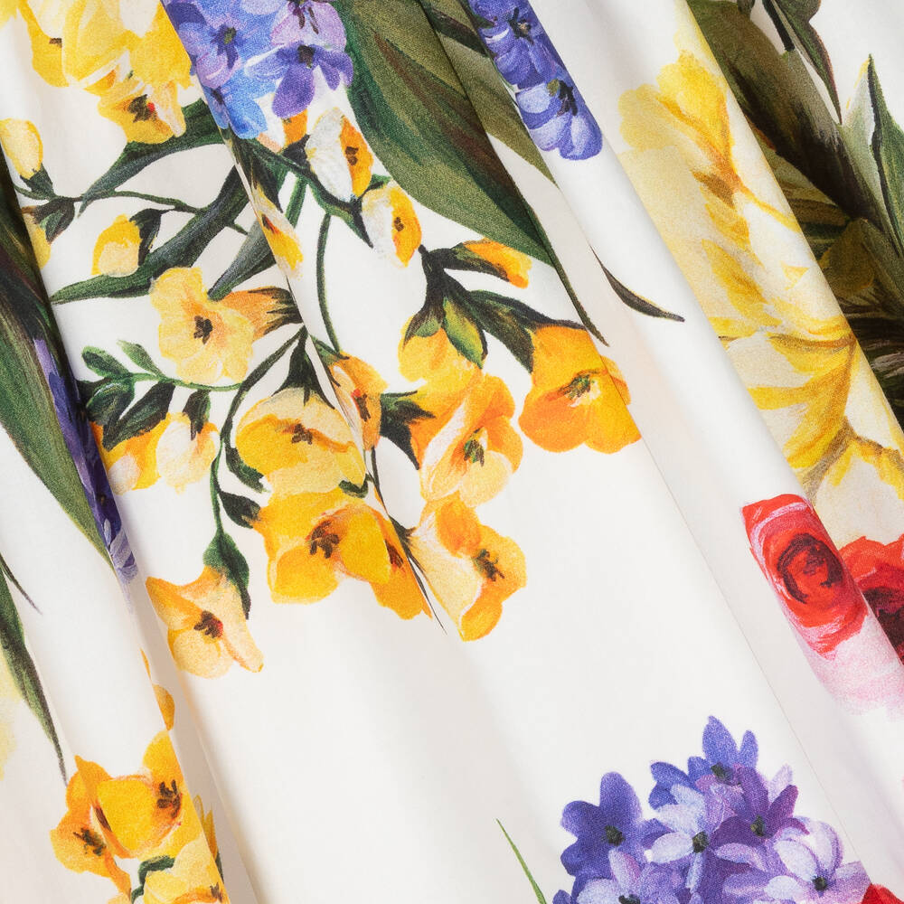 【Dolce&Gabbana】フラワー ストライプ コットン ドレス Dolce & Gabbana - Girls White Floral Cotton Dress