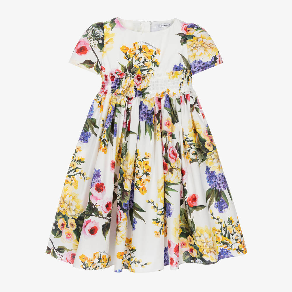 Dolce & Gabbana-Girls White Floral Cotton Dress | Childrensalon Outlet