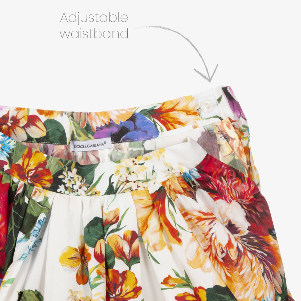 Dolce & Gabbana-تنورة قطنية بيضاء مزينة بالزهور للبنات | Childrensalon Outlet
