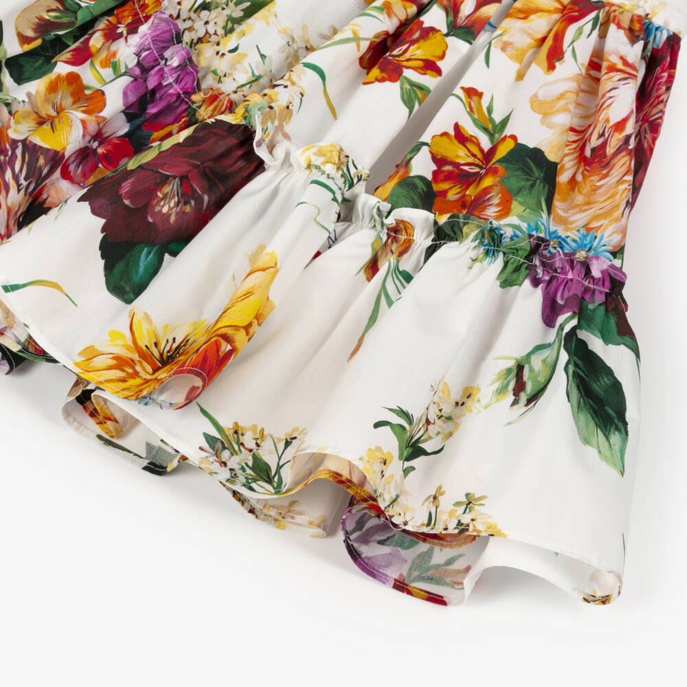 Dolce & Gabbana-تنورة قطنية بيضاء مزينة بالزهور للبنات | Childrensalon Outlet