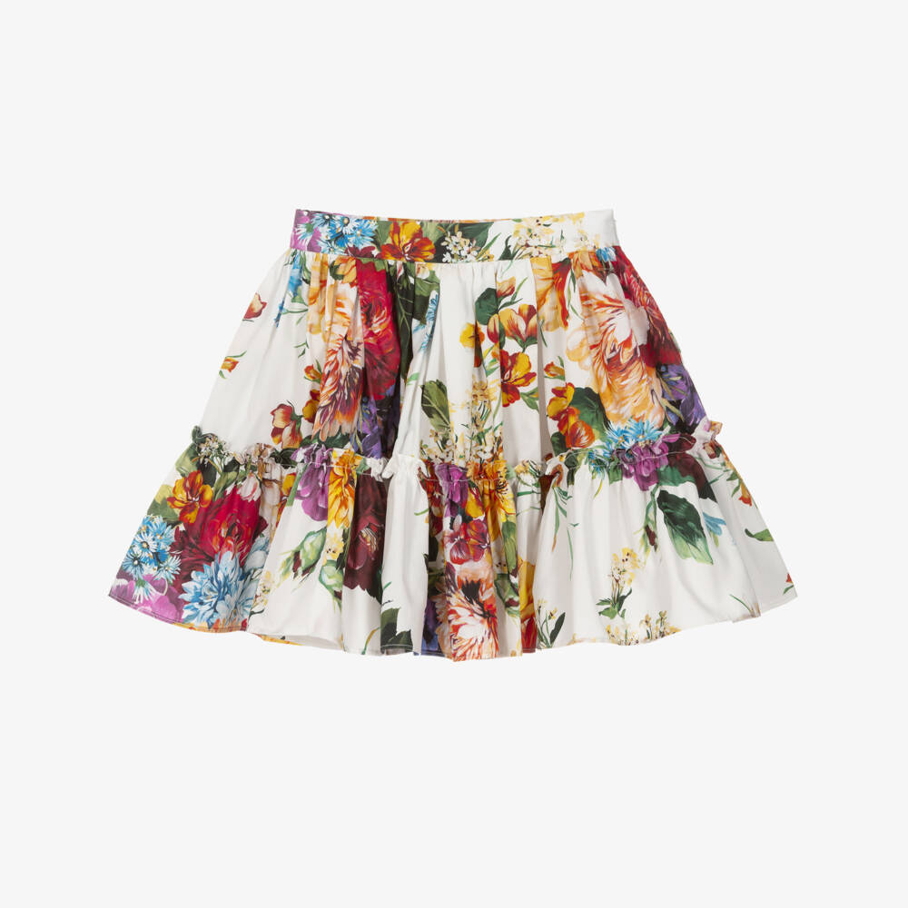 Dolce & Gabbana-تنورة قطنية بيضاء مزينة بالزهور للبنات | Childrensalon Outlet