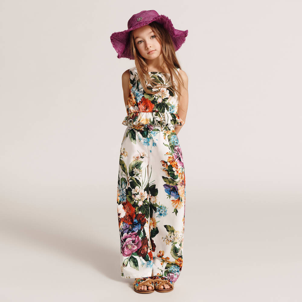 Dolce & Gabbana-بنطلون قطني أبيض مزين بالزهور للبنات | Childrensalon Outlet