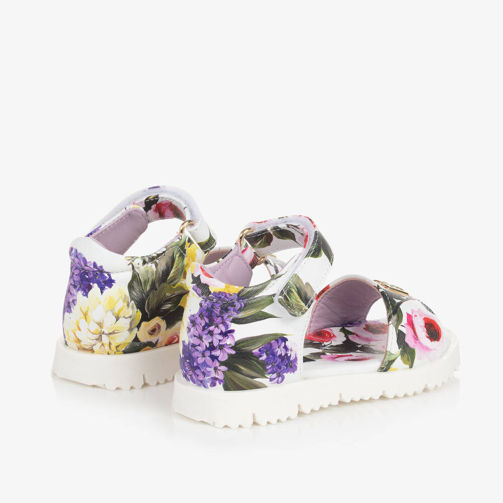 Dolce & Gabbana-Girls White Floral Leather Sandals | Childrensalon Outlet