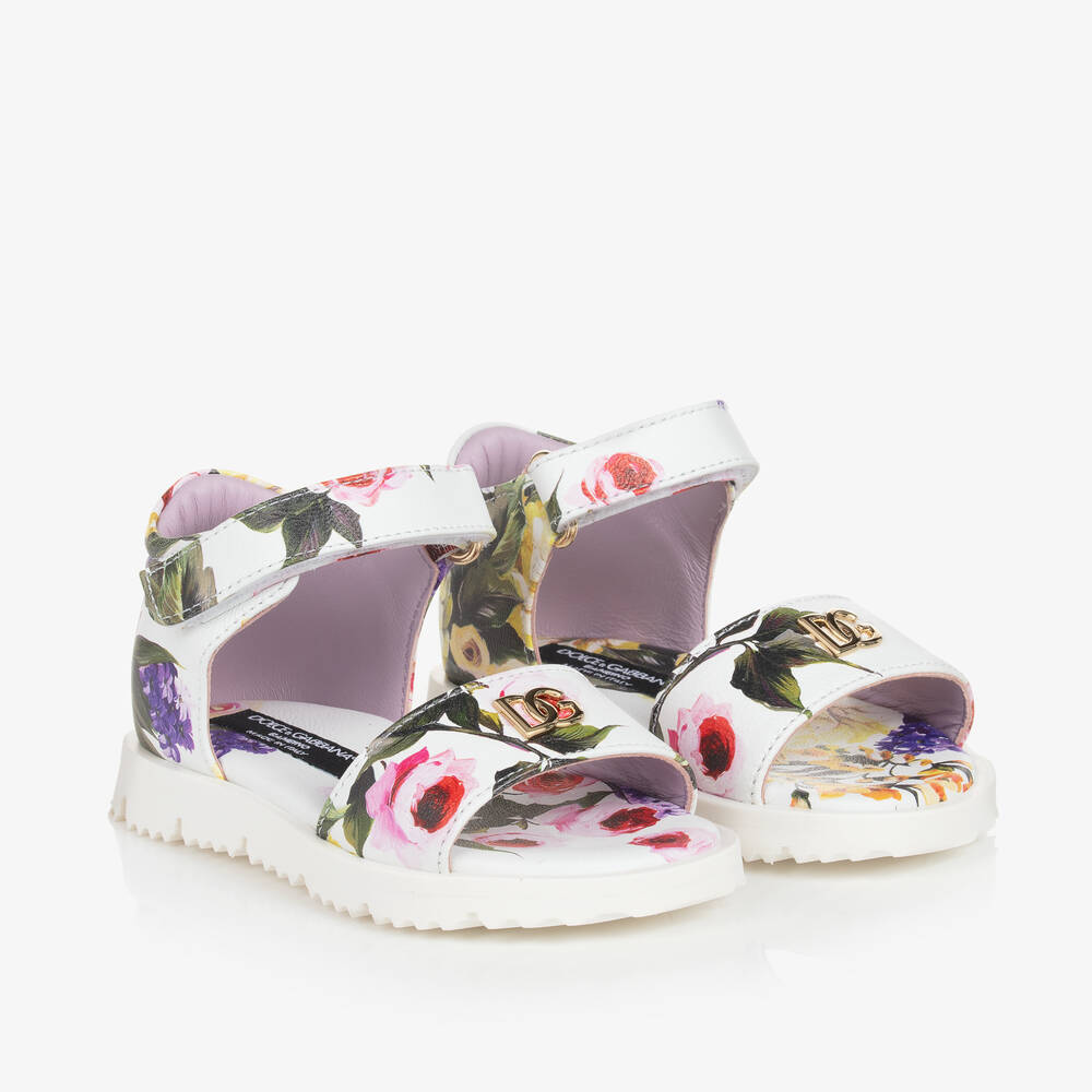 Dolce & Gabbana-Girls White Floral Leather Sandals | Childrensalon Outlet