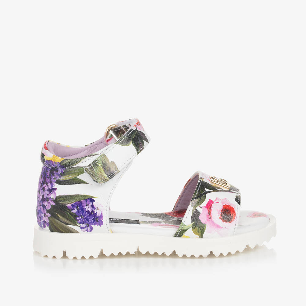 Dolce & Gabbana-Girls White Floral Leather Sandals | Childrensalon Outlet